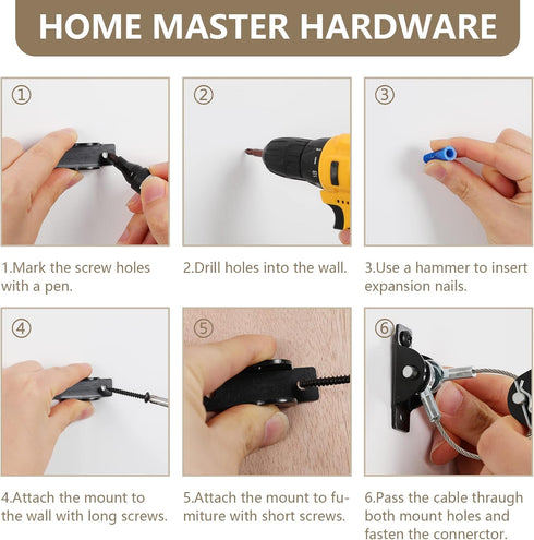 Furniture Anchors Anti-Tip Kit (6 Pack)- Furniture Straps for Baby Proofing, Secure 400 lbs Cabinet Prevent Falling Prevention Strap, Wall Anchor ...